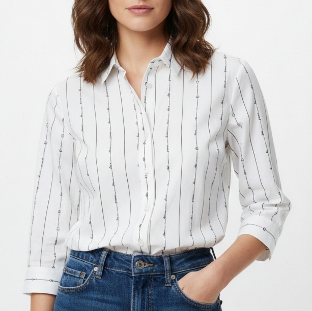 Chico's No-Iron Chic Stretch Shirt with Black Accents